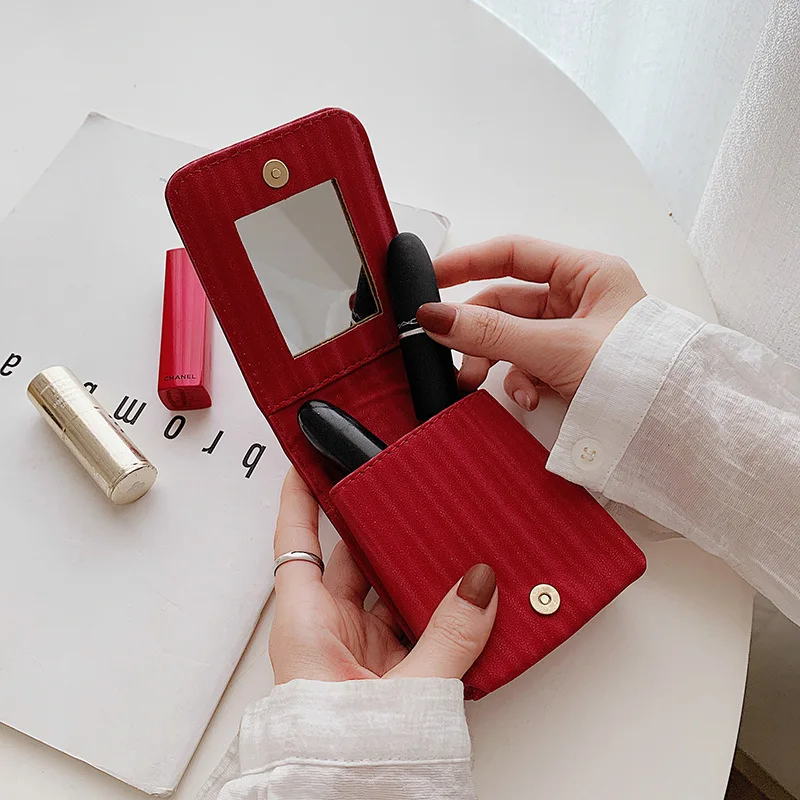 Mini makeup bag with mirror envelope small portable cute makeup organizers mini lipstick storage box