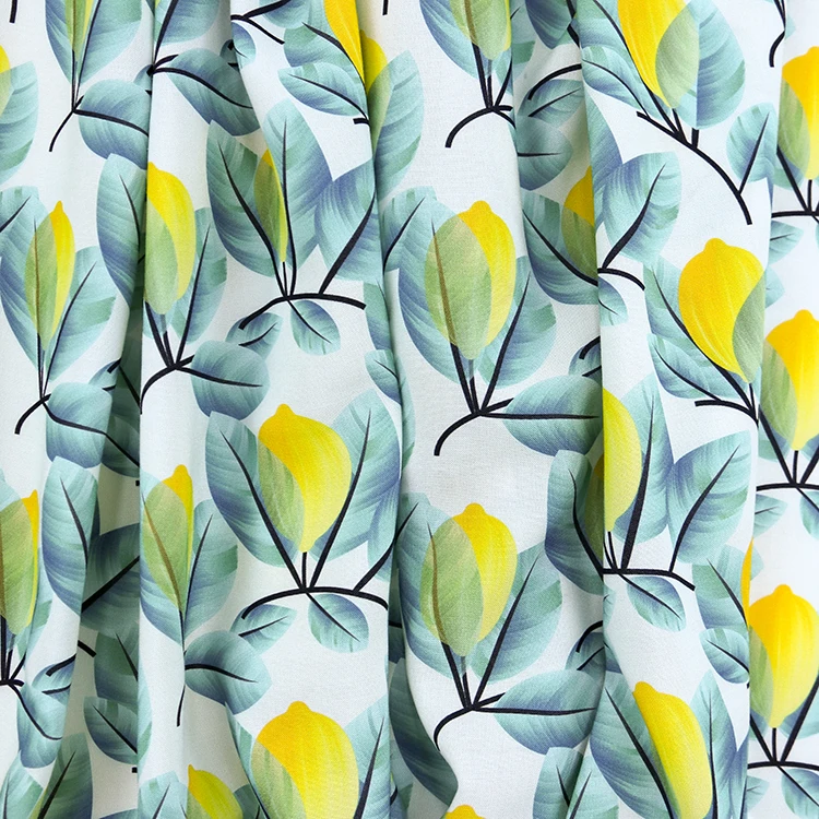 2020 New design low price yellow flower woven rayon printed fabric for home textile