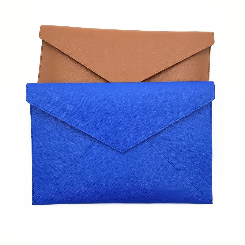 Custom WaterproofA4 PU File Folder Document Bag With Button Flap For Promotion