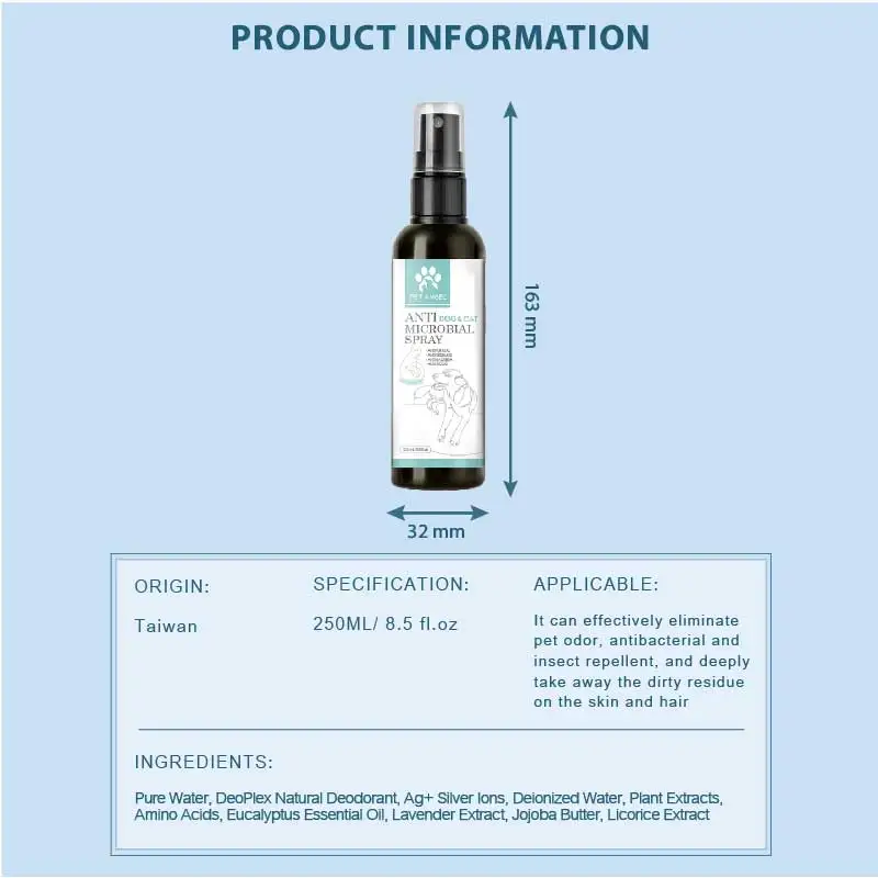 High Quality No Animal Testing Pet Anti Bacterial Dry Spray Best Price