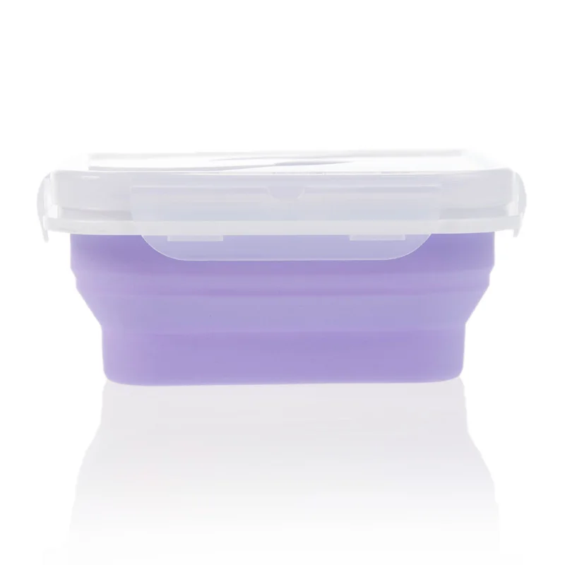 multiple colors kitchen silicone folding collapsible lunch boxes with fork