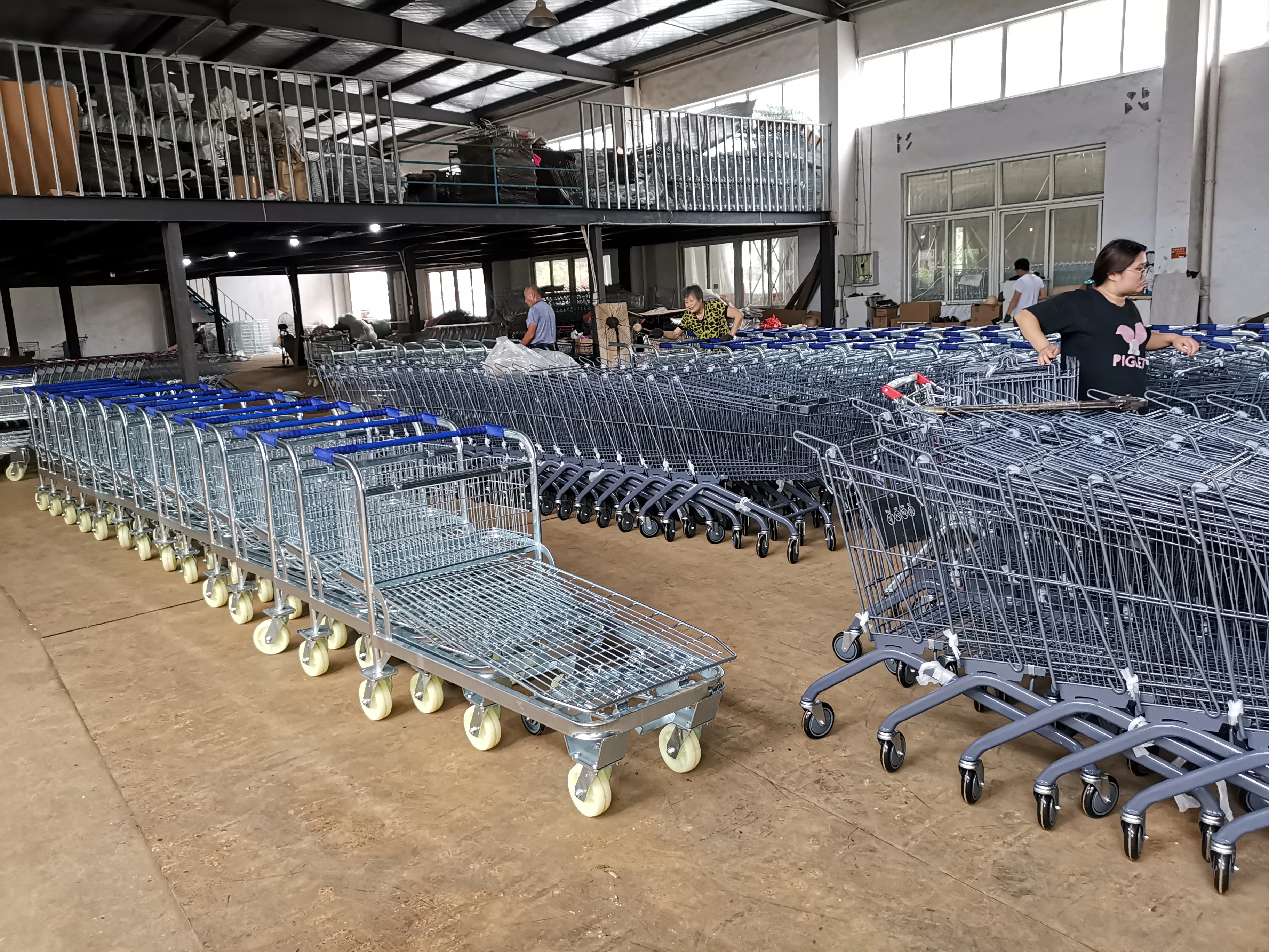 Heavy-Duty Zinc-Coated Steel Flat Trolley Cart with Wheels Portable Hand-Pull Logistic Dolly Cart Shopping Flat Platform Trolley