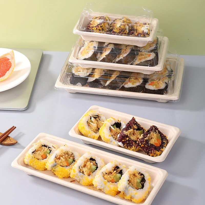 Rectangle plastic sushi plate sugarcane bagasse Takeaway bagasse