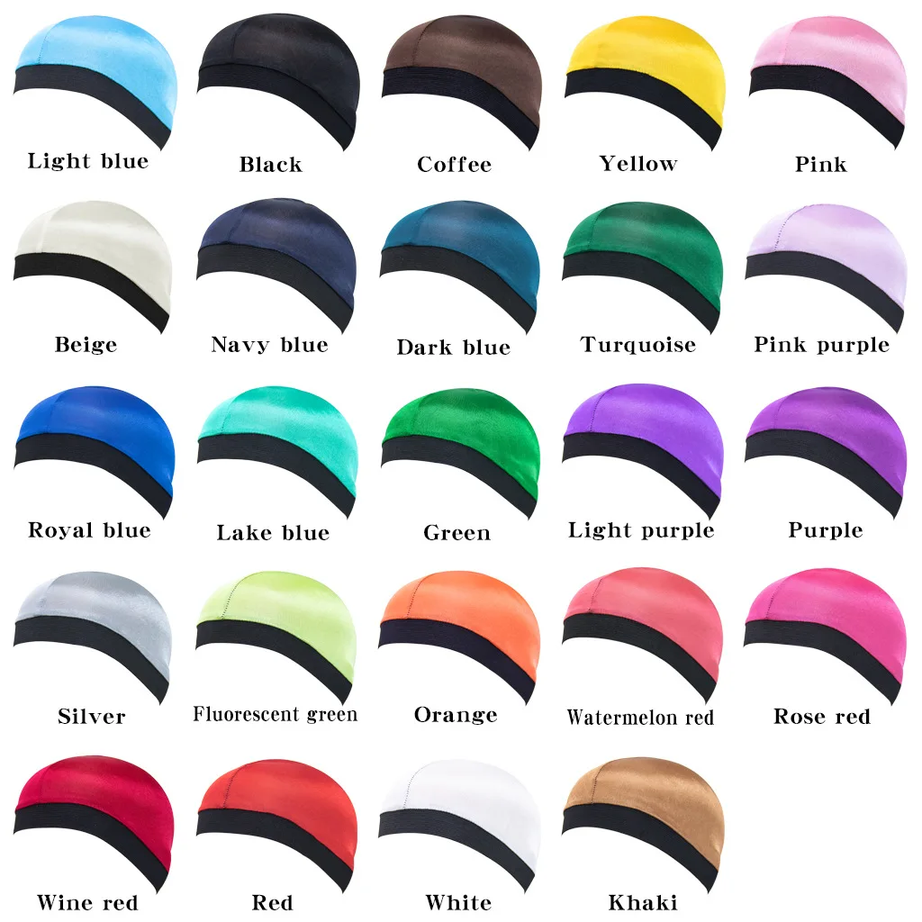 SongMay New Arrive Men Women Silk Satin Wave Cap Silky Durag Bandana For Female Male Headwear Durags Muslim hats Dome Wave cap