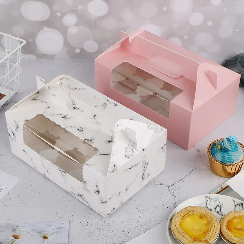 Оптовая продажа, глубокая индивидуальная причудливая коробка для кексов с 6 отверстиями и ручкой