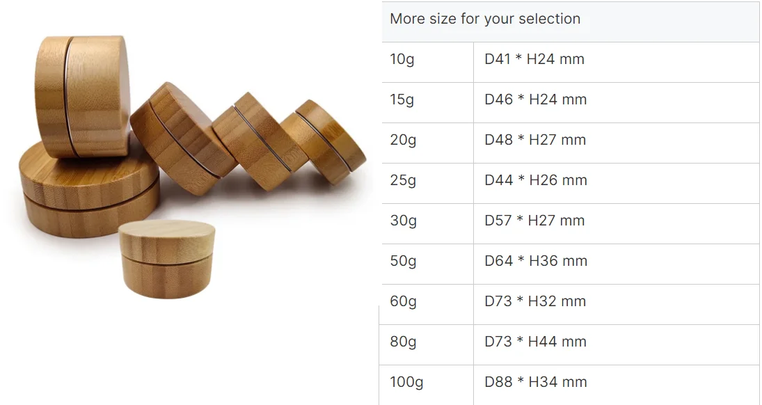 Customized 50g Bamboo Beauty Container Wooden Jar with Aluminum Lid Metal Aluminum Cosmetic Packaging for Face Cream