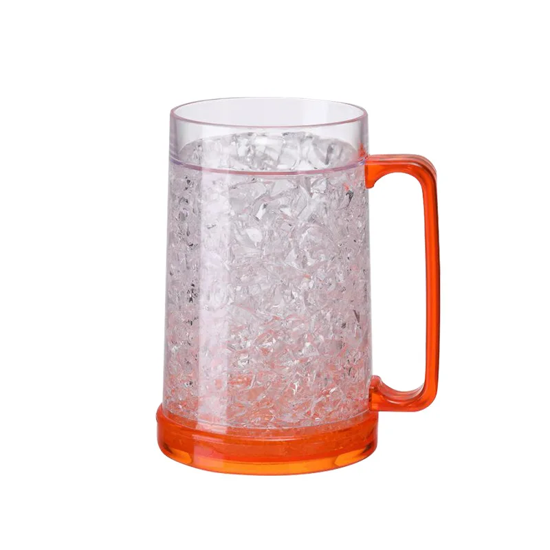 Customized 16oz Double Wall Insulated Freezer Beer Mug Plastic Ice Mug With Gel