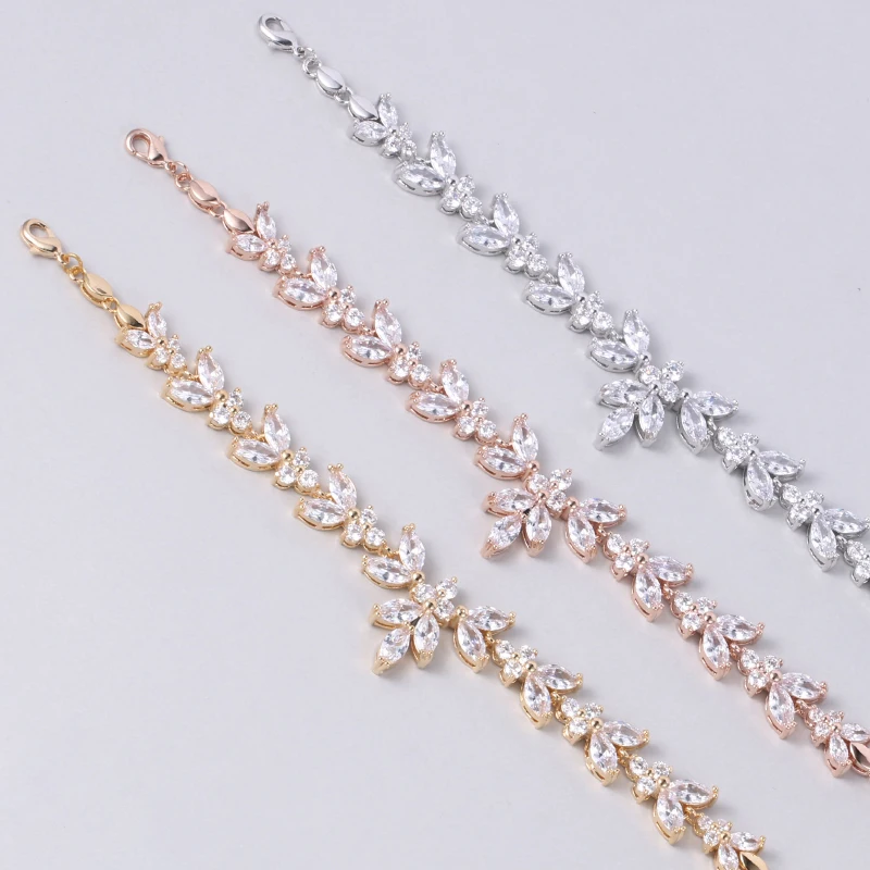 New Arrival Cubic Zirconia Crystal Bridal Bracelets for Women Wedding Jewelry in Rhodium Silver / Rose Gold / Yellow Gold Plated