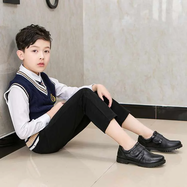 
Buckle Strap Black Boys Students School Leather Shoes Wholesale China 