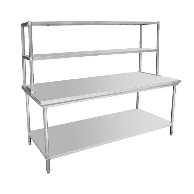 commercial kitchen double layers Working Table/commercial food prepare Stainless Steel Work Table With Top Shelf