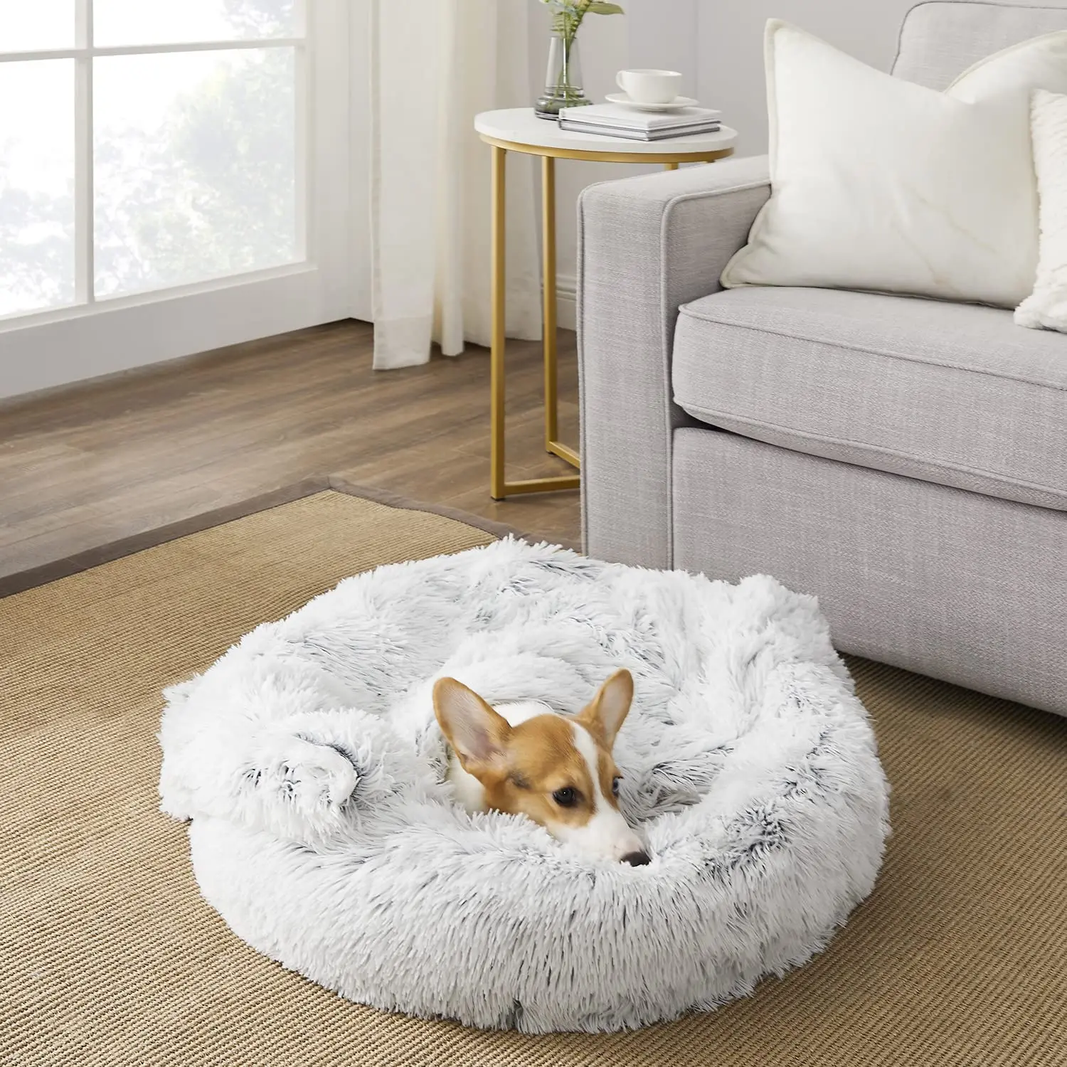 Dropshipping Chinese Factory Best Price Long Round Rosewood Calming Dog Bed Cord Plush Pet Bed