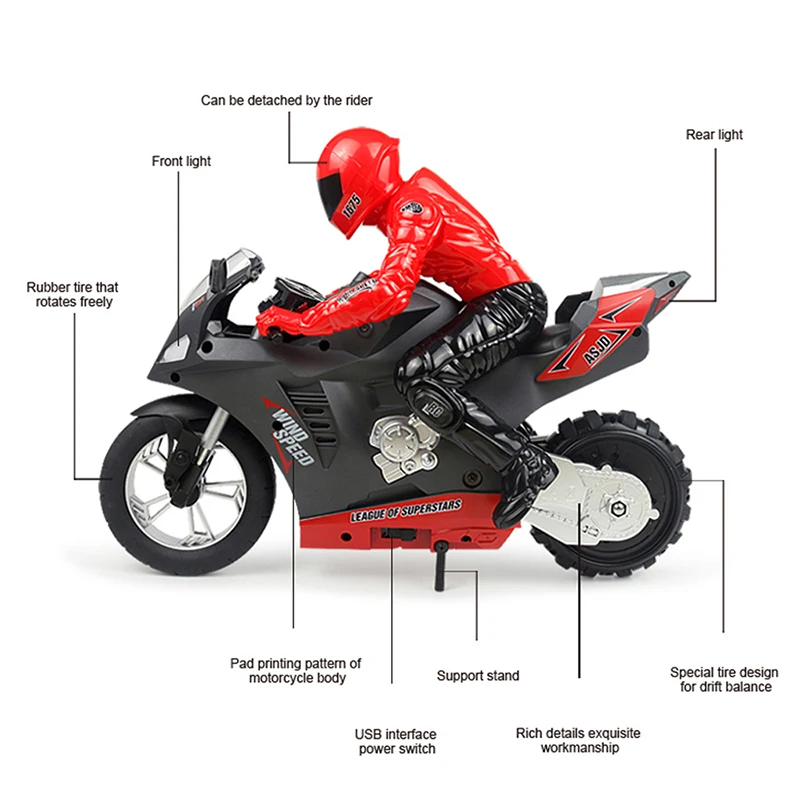1/16 Scale Large 2.4g Remote Control Motorcycle 360 Degree Stunt Cars Vehicles With Self-Stabilizing Balancer Gyroscope