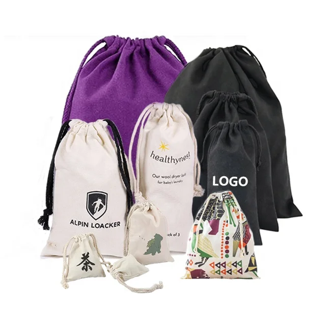 custom logo print small organic cotton pouch drawstring cotton muslin bags large canvas laundry bag canvas bag with draw string
