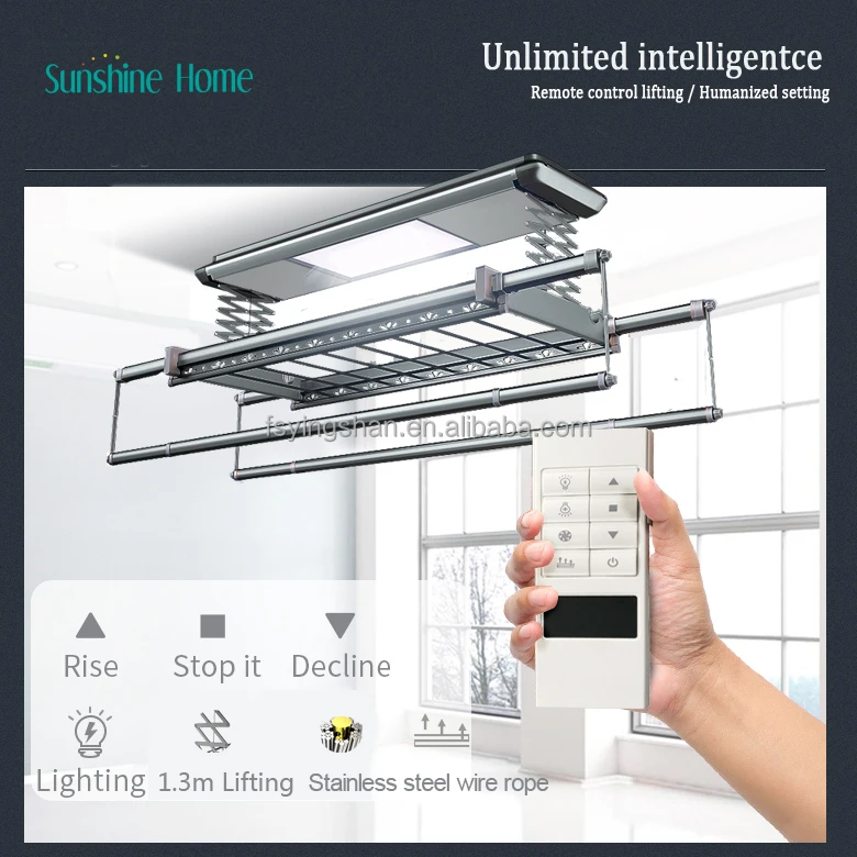 Aluminium alloy Intelligent Lift Cloth Rack Airer Dryer Indoor Folded Hanger stretchable Electric Ceiling Clothes Drying Rack