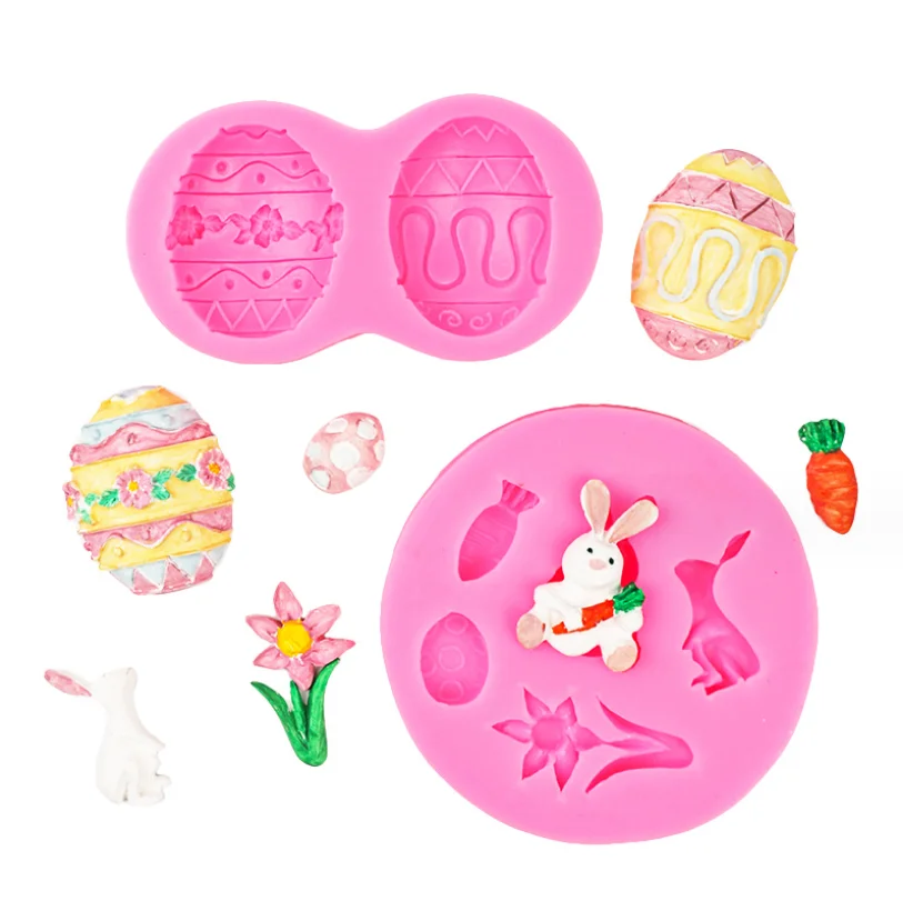 6 Pcs Easter Liquid Silicone Fondant Molds Set 3D Rabbit Cake Baking Tools For Chocolate Cookie Decoration