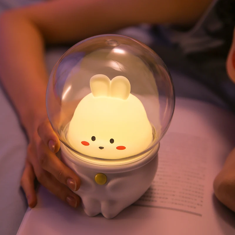 LED Night Light Space Capsule Cute Cat Rabbit Lamp For Kid Baby Children Bedroom Bedside Decor Light Soft Warm Gift Lamps