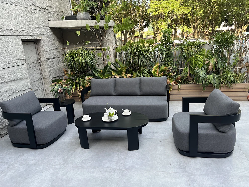 2024 Decoout High End Luxury Design Outdoor Garden Furniture Aluminum Outdoor Leisure Sofa Sets for Patio