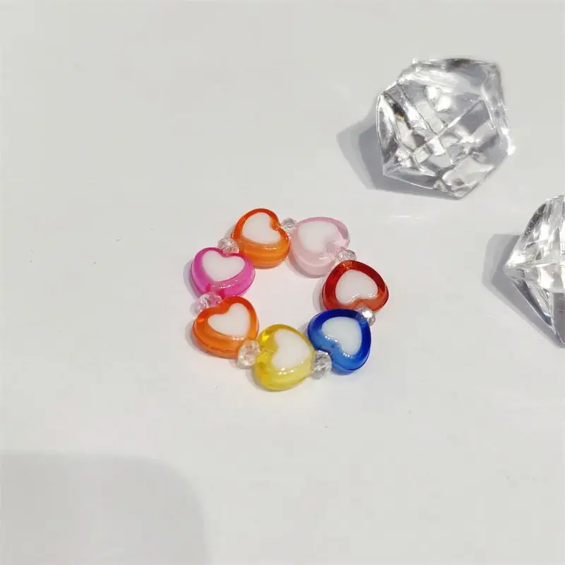 
2021 Summer Colorful Love Butterfly Ring Female Peach Heart Crystal Bead Resin Ring 
