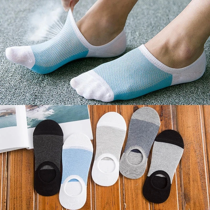 New Fashion Bamboo Non-slip Silicone Invisible Boat Compression Socks Male Ankle Sock Men  Cotton Socks