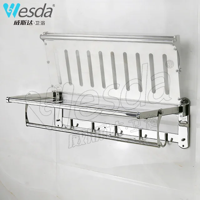 WESDA Bathroom Lavatory Wall Mount Towel Holder 304 Stainless Steel Hanger Towel Shelf with Towel Bars and Coat Hooks
