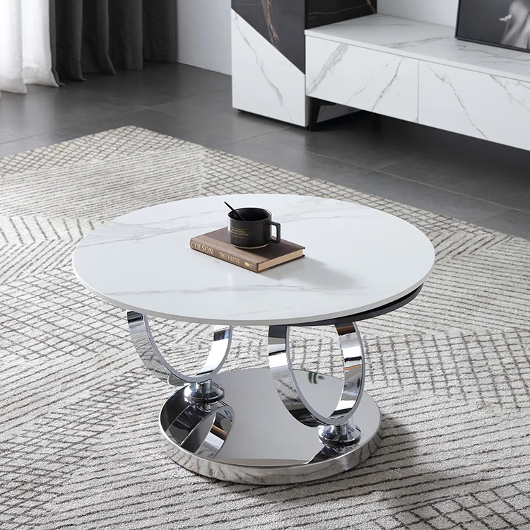 639 round small space saving living room furniture sets modern sintered stone rotating center coffee tables