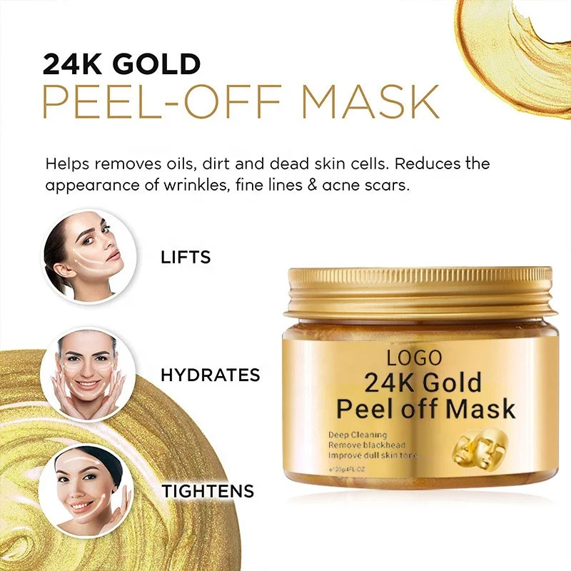 120g Private Label Organic Face Skin Care Face Mask Deep Cleaning Remove Blackhead 24K Gold Peel Off Mask