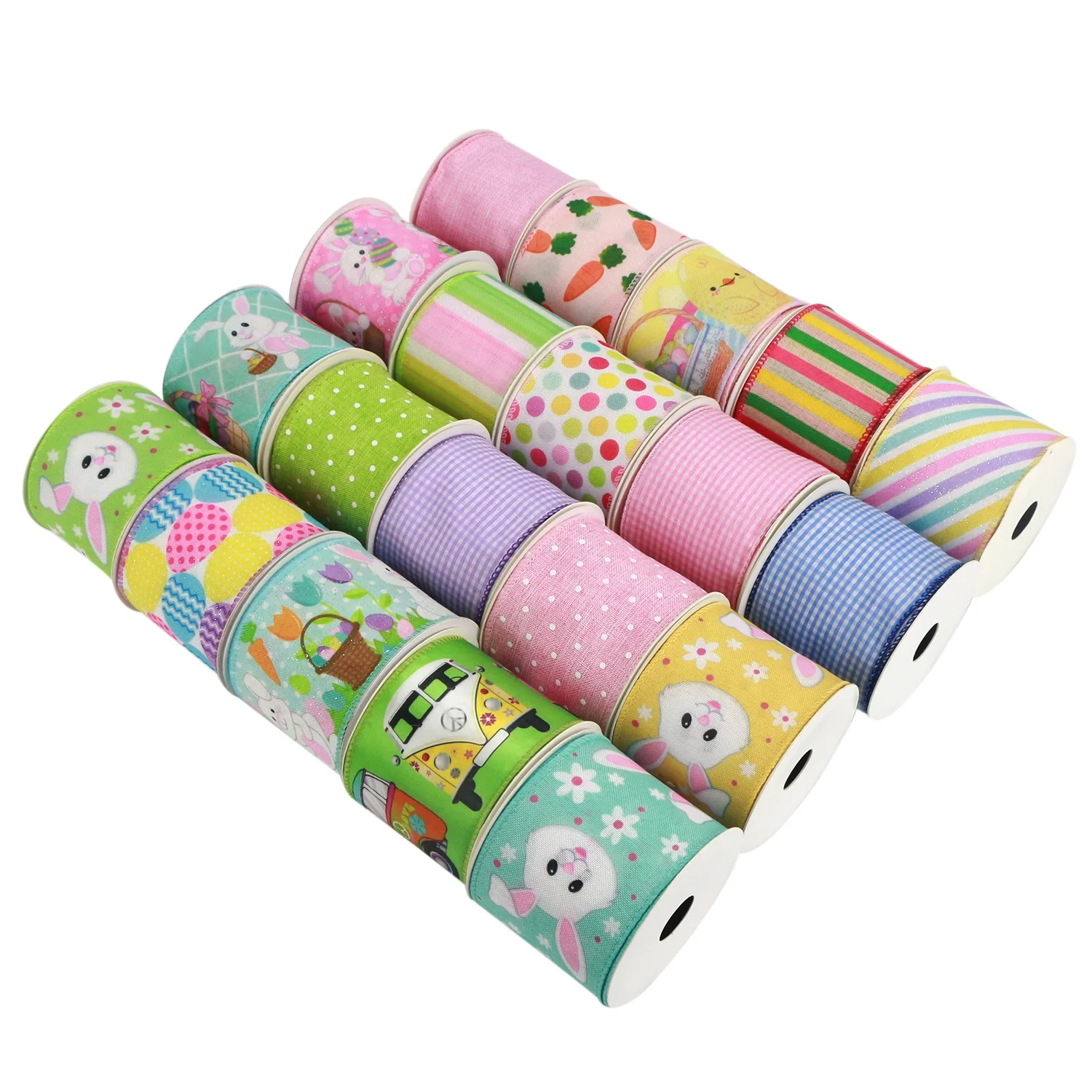 Huihuang Factory OEM Easter Day Holiday Decoration Custom Wired Ribbon For Wreath DIY Crafts