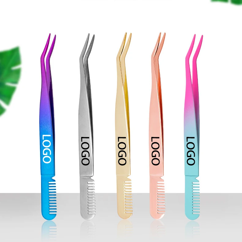 Частная марка, расческа, пинцет для ресниц, зажим для наращивания ресниц с расческой, заостренный пинцет для наращивания ресниц