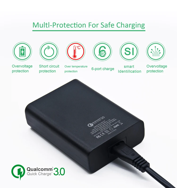 2020 unique 6-port usb charger desktop charging station 60w QC3.0 multi function micro usb tablet wall charger with led light