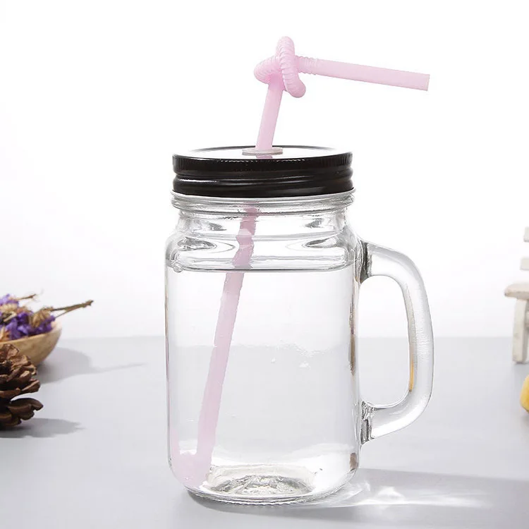 Top Seller Hot Sale Wholesale Colored Glass Mason Jars Cup With Handle And Straw