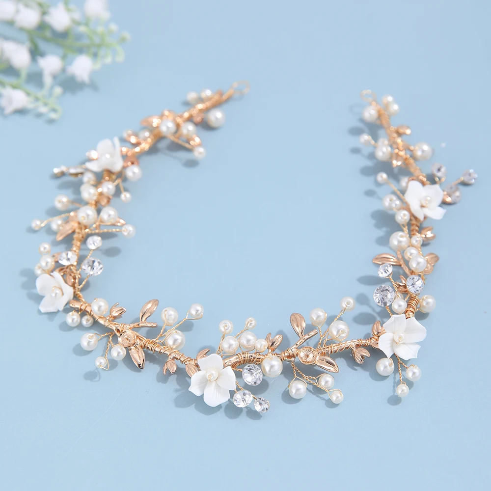Women Crown Headpiece Pearl Headpiece  Fashion Ceramic Flower Bridal Headpiece