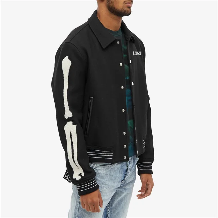 Мужская кожаная куртка с вышивкой и карманом, 75% шерсть