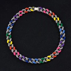 Hip-hop Enamel Rhinestone Colorful Chain Link For Men Miami Punk Pig Nose Cuban Necklace Luxury Crystal Bracelet Jewelry Gift