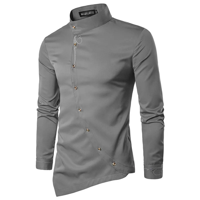 A26 Custom Men Mandarin Collar Slim Casual Shirt Crop Button Down Long-sleeved Shirts