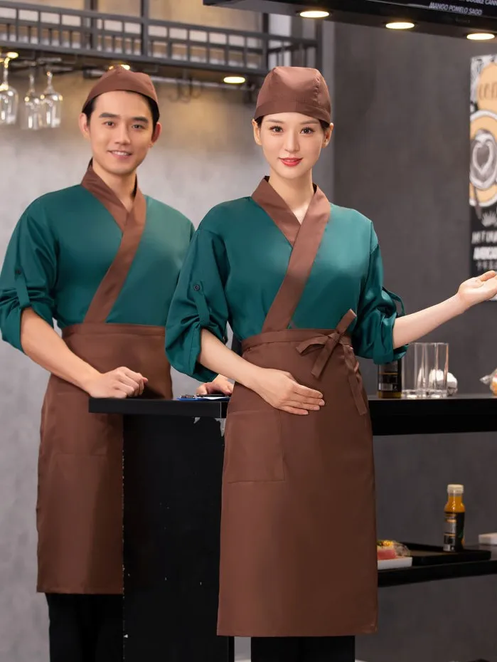 Chef Coat for Men Korean Sushi Restaurant Women Kimono 3/4 Sleeve Chef Uniform Japanese Long Sleeve Autumn and Winter Opp Bag