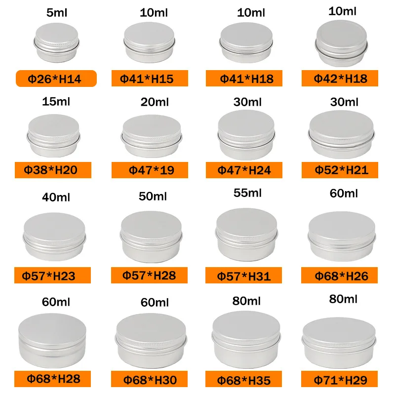 Custom Wholesale metal gift tin boxes  5ml-400ml round aluminum cosmetic tin container metal aluminum jar