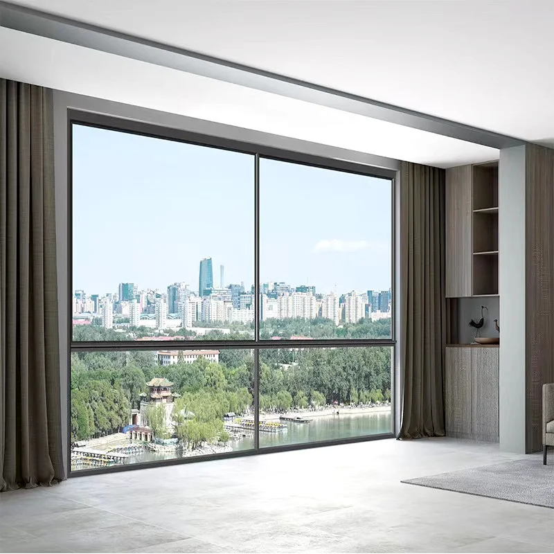 Broken bridge aluminum bulletproof 4 panel sliding window 3 track galvanized aluminum frame sliding window