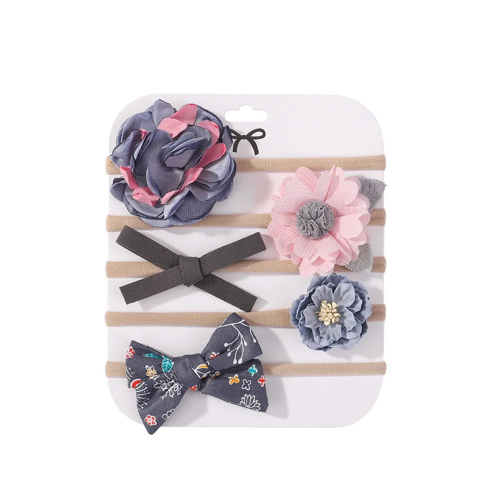 Popularity Newborn Baby Hair Accessories Flowers Bow Headband Set Cute Elastic Soft Nylon Baby Girl Bow Hairbands Headband