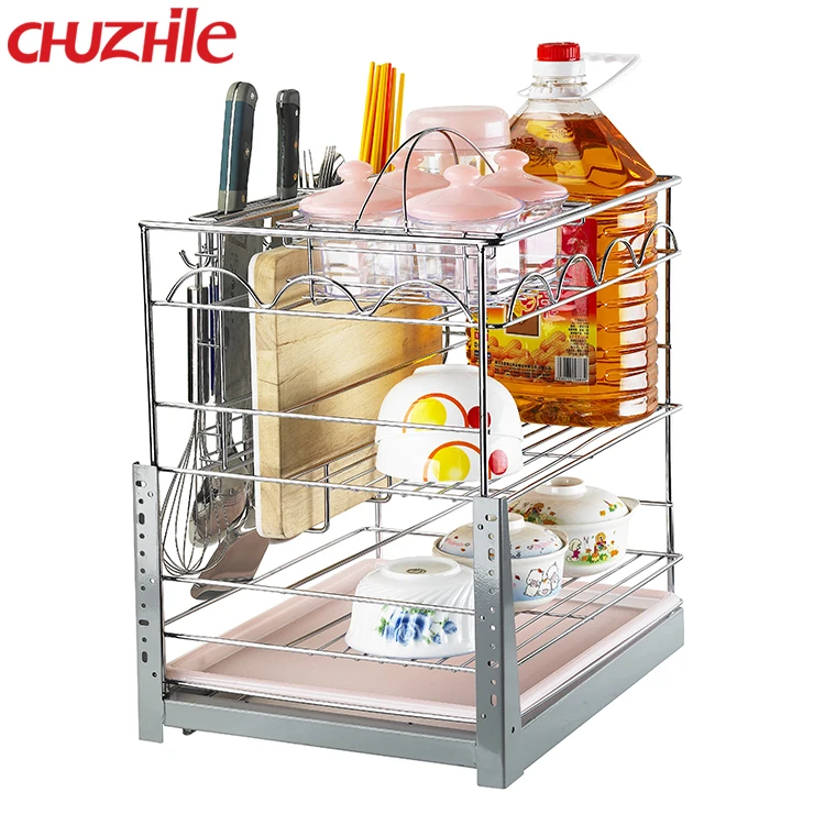 Metal Iron 2 Tier Kitchen Knife Rest Chopsticks Barrel And Dish Racks Cabinet Drawer Basket