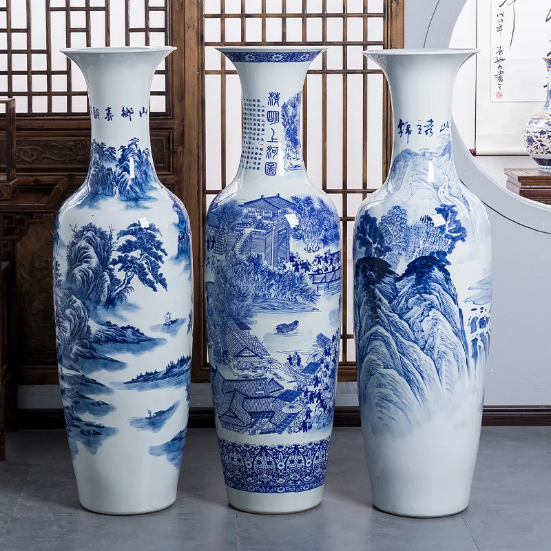 Blue And White Hand Painted Big Porcelain Vases Porcelain Vases Floor Porcelain Vase White