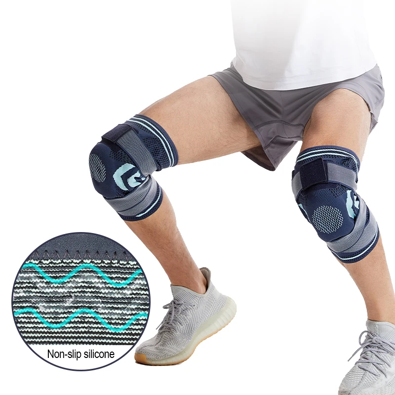 Manufacture Knitted Elastic Nylon Knee Support Compression Knee Sleeve Anti-collision Sports Knee Brace With Straps