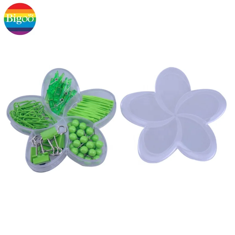 Fresh office clip set in green color binder clips push pins ball tack paper clips for school office stationery set accessory kit