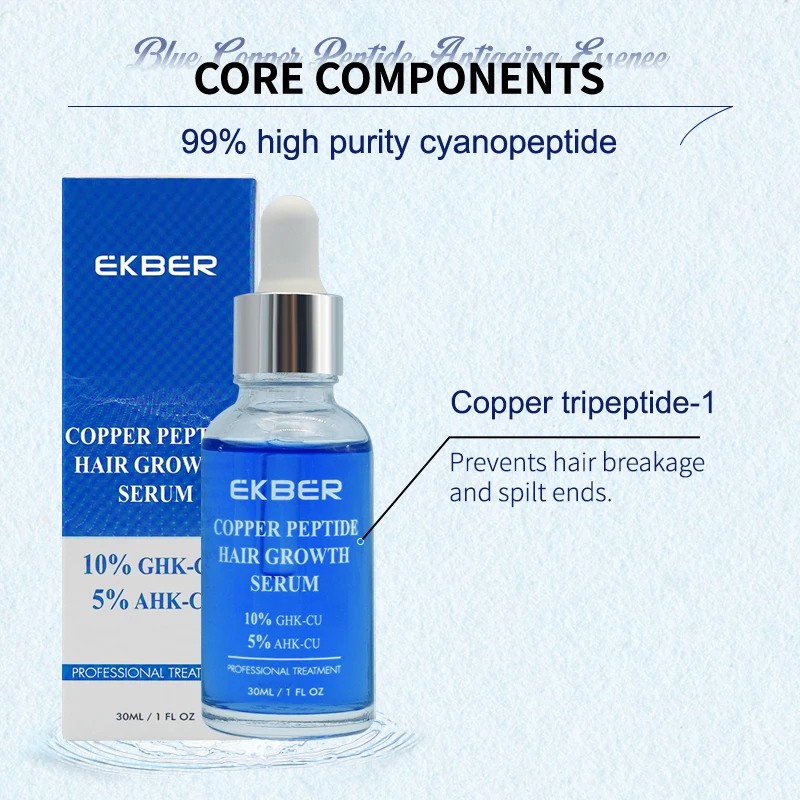 Customize Logo Organic Prevent Hair Loss 5% Ahk-Cu Hair Growth Serum Copper Peptide Biotin Hair Growth Serum