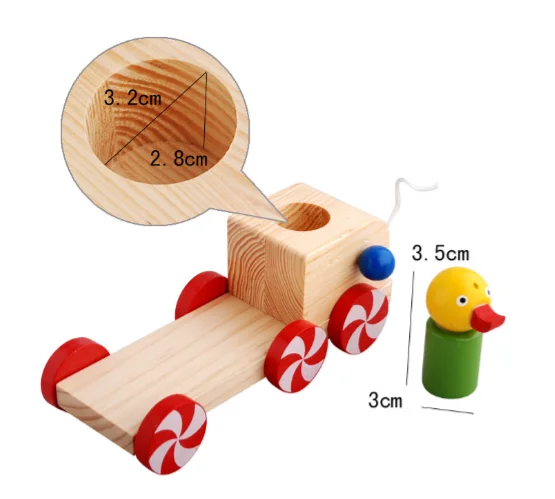 wood duck animal trailer toy wooden pull string baby car toy