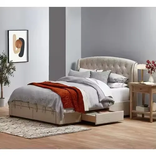 Queen Size Velvet White King Bed Frame Set Modern Wood Leather Luxury Double Bed For Adult Sale