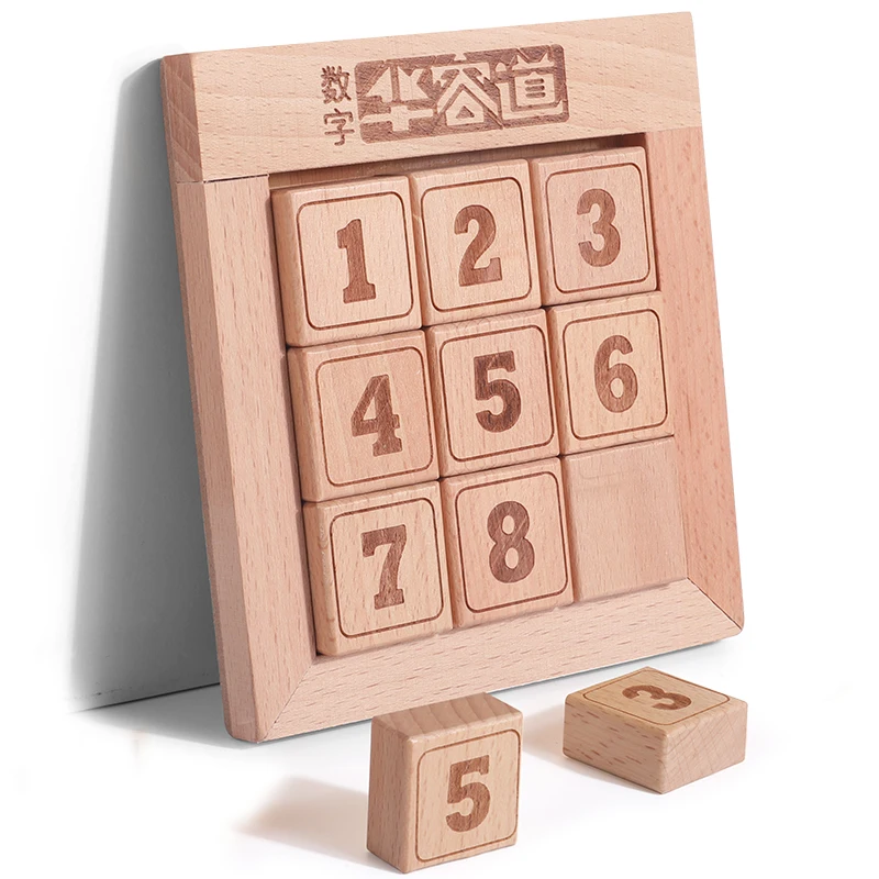 Huarong Road Sliding Jigsaw Puzzle Wooden Digital Logic Mathematics Training Toy Kids 2-4 Years Montessori DIY Plastic Perfect
