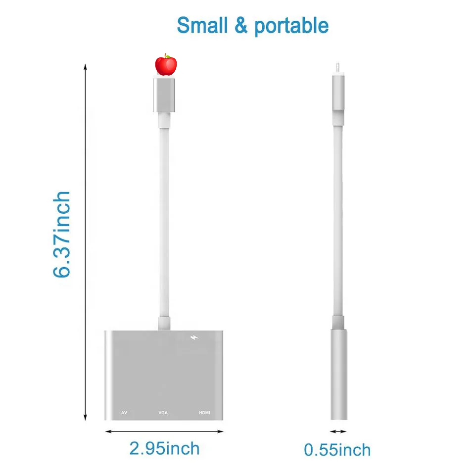 Pogo 3 in1Aluminum Adapter with HDTV+ VGA + Audio ports for video/documents  to TV or projector