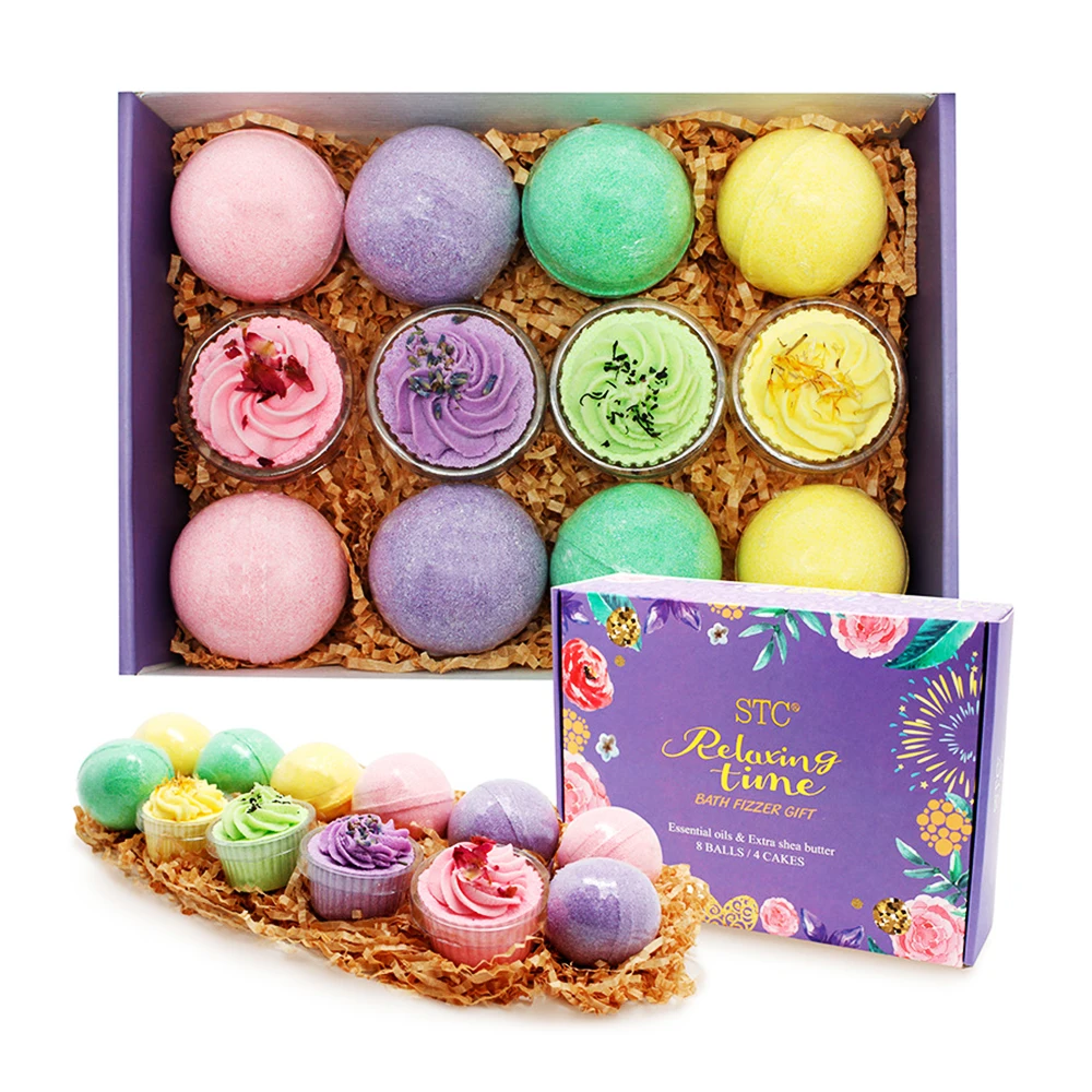 CBD Organic Vegan Bath Boom Packaging Gift Set Oil Bubble Bath Fizzies Ring Bath Bombs Private Label with Box Daily SPA