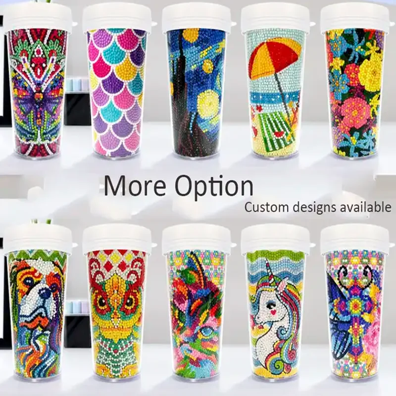 Customized Diamond Painting Plastic Water Cup Handmade Mosaic Embroidery Diamond Painting Coffee Cup Painting by Number DIY Gift