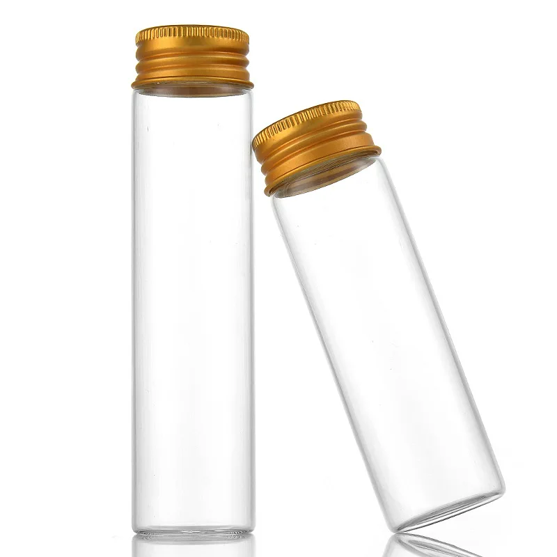Test Tube Round Flat Bottom Medical Clear Glass with Aluminum Screw Lid and Stopper 20ml 30ml 50ml 80ml 100ml Cosmetic Packing